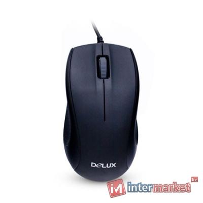 Компьютерная мышь, Delux, DLM-375OUB, Оптическая, 800dpi, USB, Длина кабеля 1.6 метра, Размер:109.660.537.5 мм., Чёрный